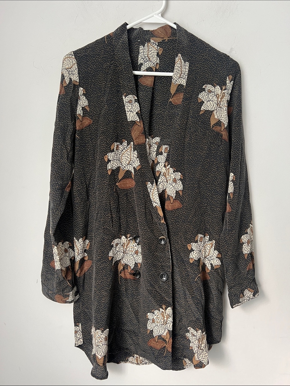 Stone Cold Fox Black Floral Mini Dress with Cream and Brown Accents